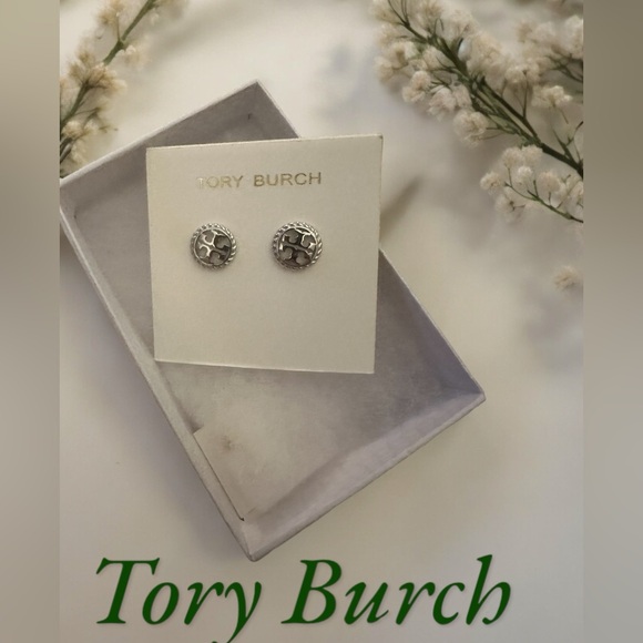 TORY BURCH LOGO earrings in silver NEW WITH TAGS - Picture 3 of 8